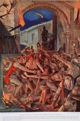 Ostatnie święto ludzi Roberta de Comines w Durham, 1069, ilustracja z „Hutchinson